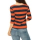 thumbnail image 3 of INSPIRE CHIC Camisetas a Rayas de Regreso a Clases para Mujer Ajuste Ceñido Mangas al Codo Cuello de Barco T-Shirt L Naranja Azul Marino, 3 of 7