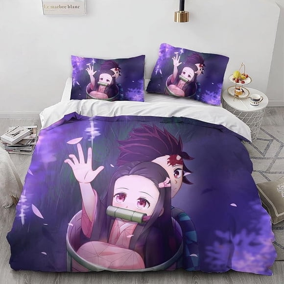 Dem-on- Kill-er Ne-Zuko An-ime Girl Duvet Cover- Set 100% -Microf-iber Bedding- Sets 3 Pieces- Ultra S-oft Skin-Friendly -Comforter -Cover Se-t