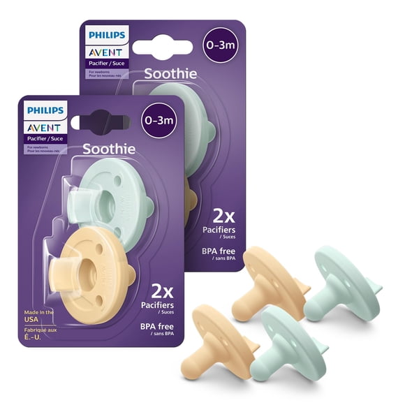 Chupetes para bebés AVENT Soothie Orthodontic de 0 a 3 meses, paquete de 4