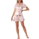 thumbnail image 2 of INSPIRE CHIC Conjunto de Pijama de Satén para Mujer, Manga Corta de Seda, Camisón Abotonado con Ribete en Contraste y Pantalones Cortos para Primavera Verano XL Rosa Claro, 2 of 6