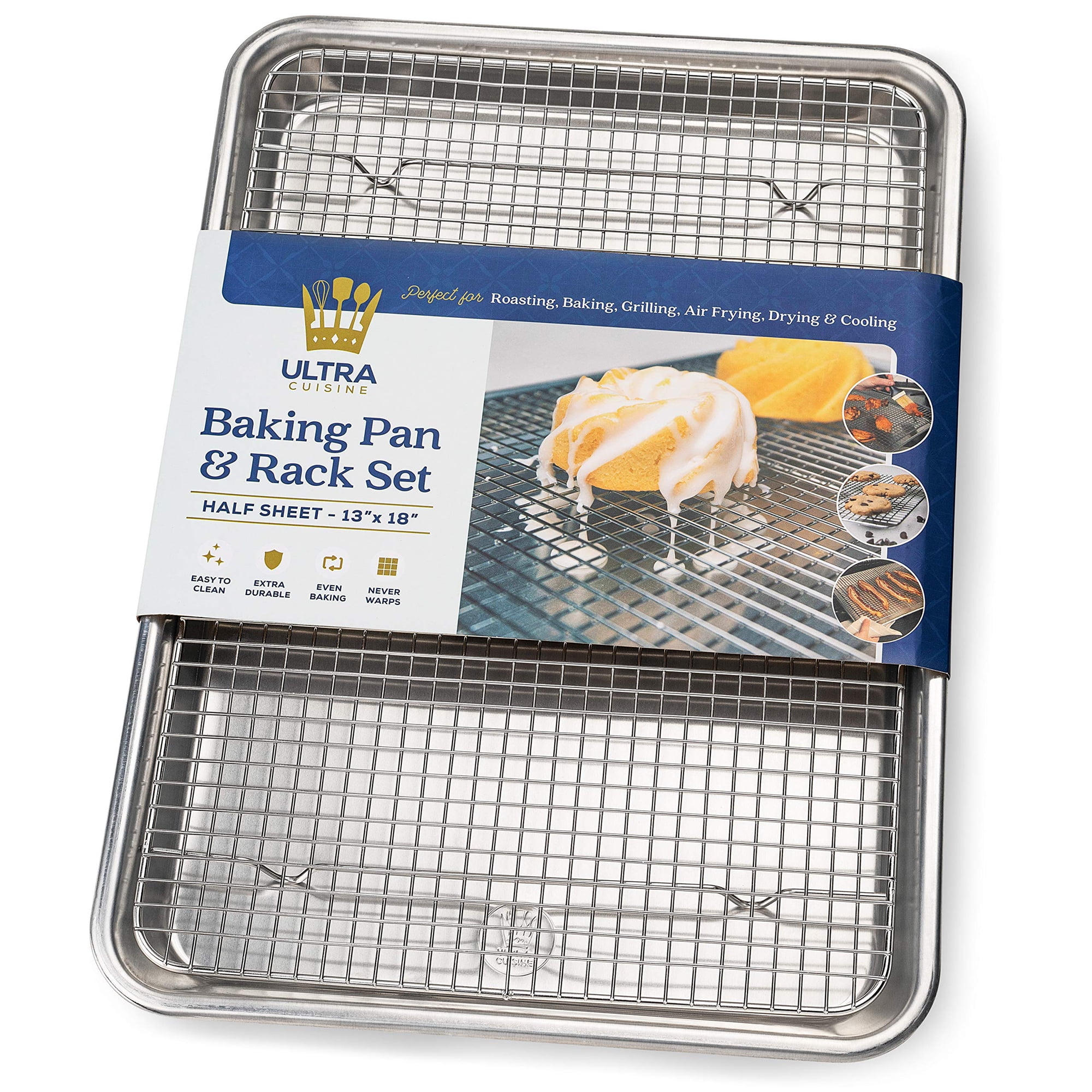 Juego De Bandeja Para Hornear Ultra Cuisine 33 X 46 Cm Con Rejilla De Aluminio