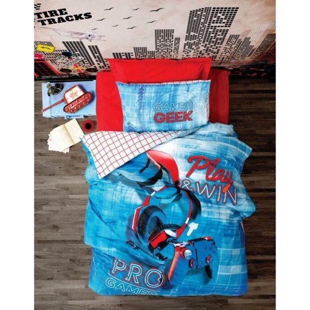 Gamers for Boys Blue Quilt Duvet Cover Set Pillowcase Bed Linen Bedding3-Piece Bedding Set