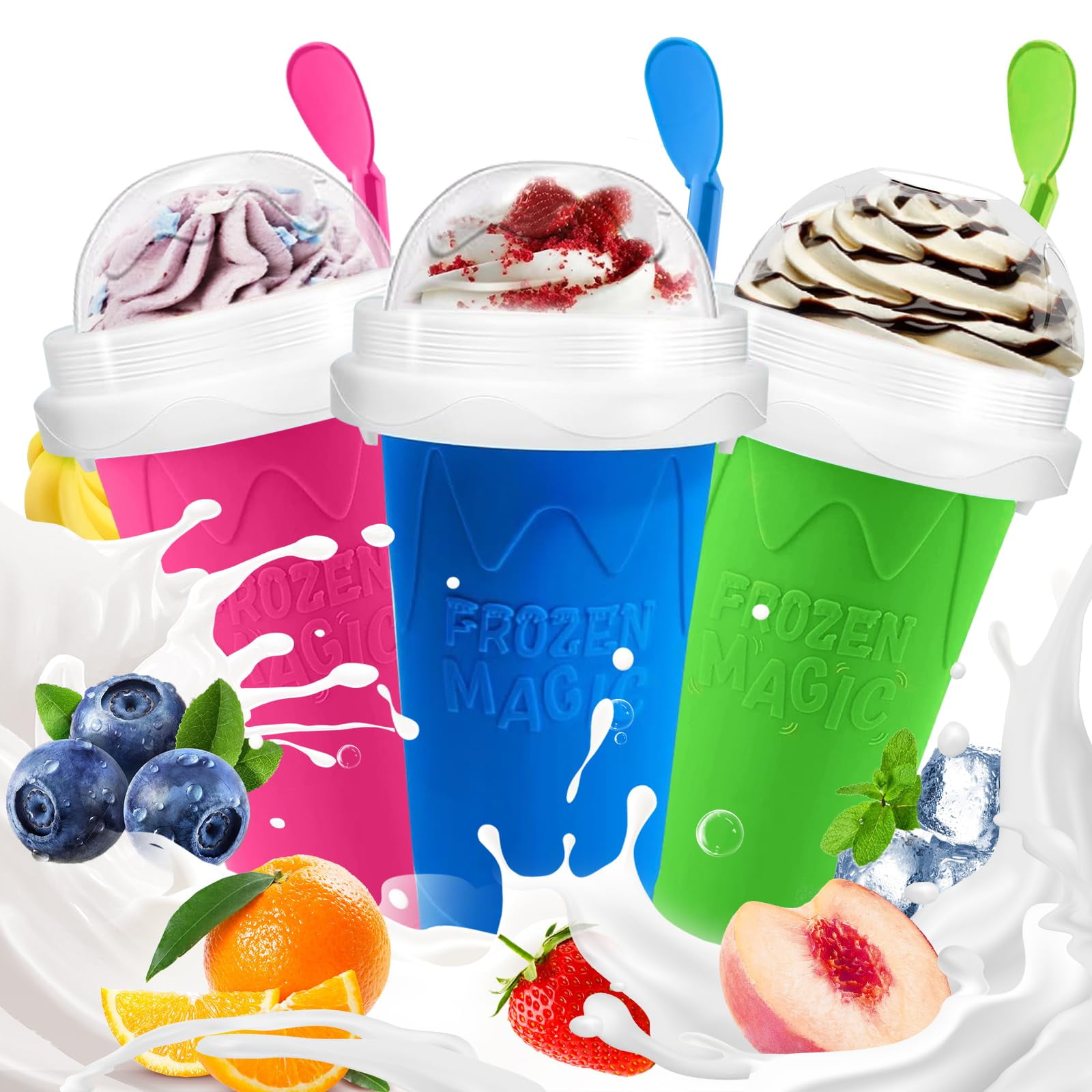 Slushie Cup Fans-one Frozen Magic Squeeze, Paquete De 3, Azul+rosa+verde