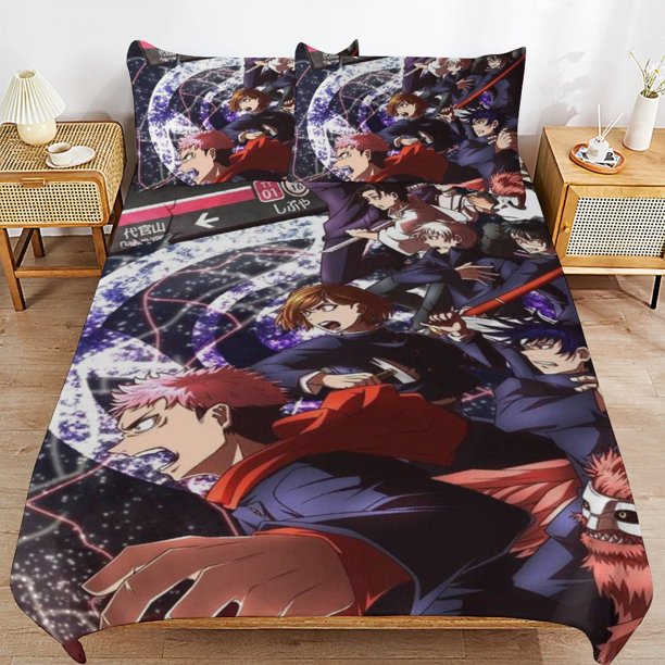 Jujutsu Kaisen Bedding Set Duvet Cover Comfortable and Lightweight Cartoon Bedding 3 Piece Bed Set