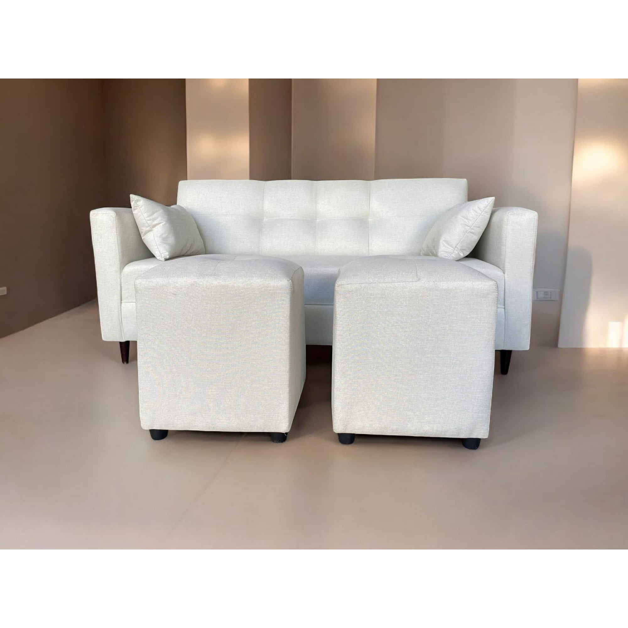 Dec-hogar - Sofa 2 Cuerpos + Dos Puff Tela Crudo 140x80x90 Pp