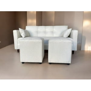 Dec-Hogar - Sofa 2 Cuerpos + Dos Puff Tela Crudo 140X80X90 Pp