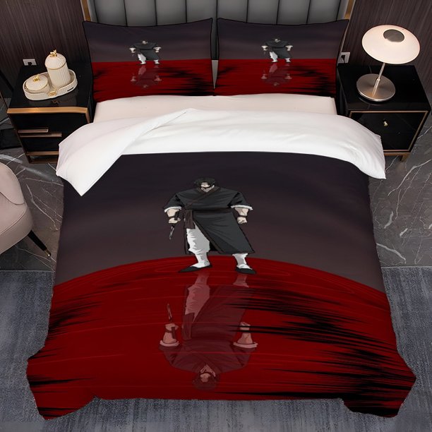 3pcs Samurai with Sword and Blood Water Reflection North Sword Jianghu Theme K-Style Printed Bedding Set Exquisite Pattern Duvet Cover and Pillowcases