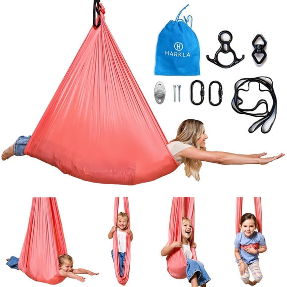 Columpio sensorial Harkla de 254 cm para interior, rosa, capacidad de 136 kg