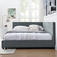 M&Ms - Full Size Upholstered Tufted Bed Frame, Sofa Bed Frame With Comfortable Backrest And Armrests, Full Size Bed For Bedroom, Living Room,Velvet, Grey(80.5''*59''*30.5'')
