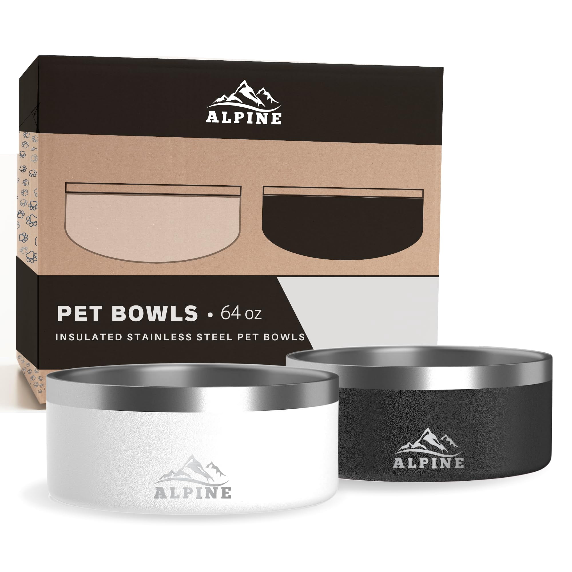 Juego De 2 Tazones Para Mascotas Alpine De Acero Inoxidable Con Aislamiento De 1,9 L