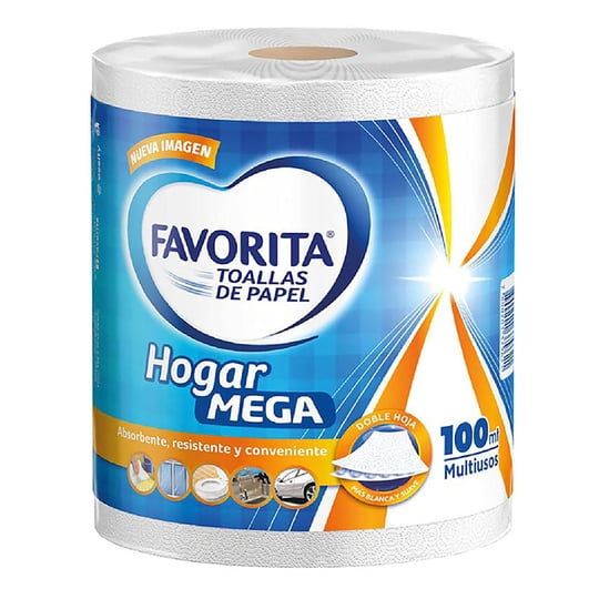 Toalla De Papel Hogar Mega Doble Hoja 100 M 1 Un Favorita