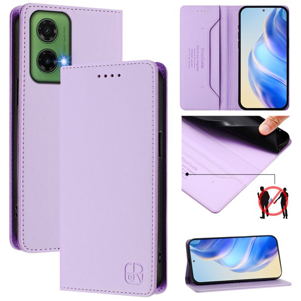Funda Billetera con Soporte para Motorola Moto G35 5G Bloqueo RFID Plegable Morado claro