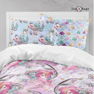 Milsleep - Colección De Ropa De Cama Infantil Merkitty Big Mermaid Friends Turtle Seahorse Narwhal
