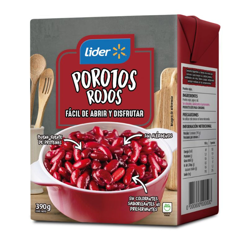 Porotos Rojos Drenado 230 g -&nbsp; Neto 390 g Lider