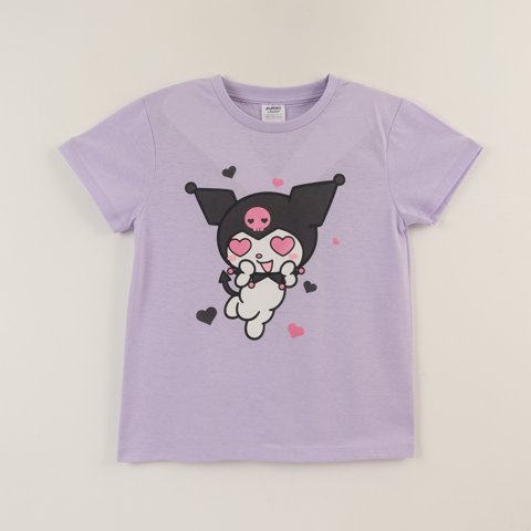 Polera Manga Corta Niña Morado Kuromi Love Hello Kitty