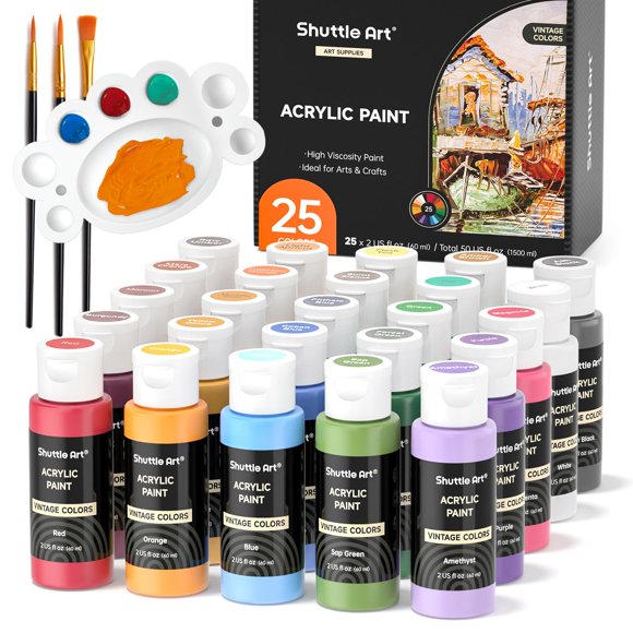 Set De Pintura Acrílica 25 Botellas De 60 Ml Colores Vintage