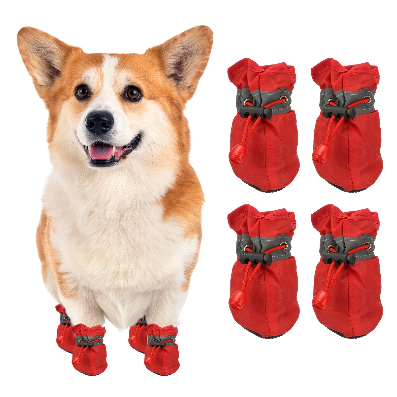 Uxcell Zapatos Para Perros Botas Para Perros, Protector De Patas Suela Antideslizante Invierno Con Correa Reflectante Impermeable Suave, (4 Piezas, Oxford, Tamaño 5, Rojo)