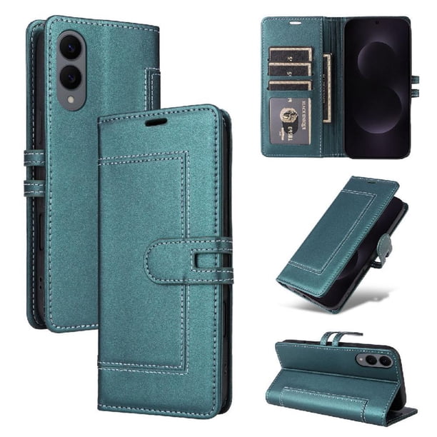 Premium Wallet Case for Samsung Galaxy S25 Edge with Card Slots & Kickstand, Flip Cover Green