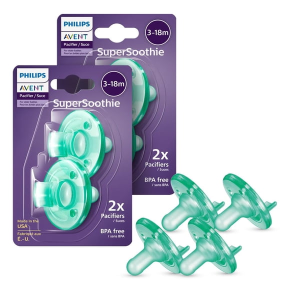 Chupetes para bebés AVENT Soothie de 3 a 18 meses, silicona verde, paquete de 4