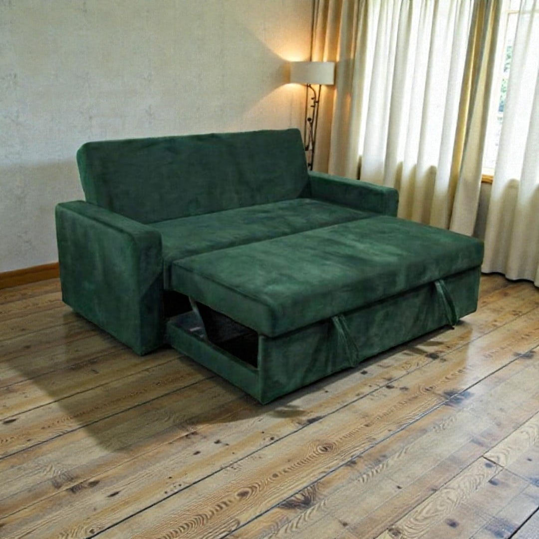 Diseños Valestrini - Sofa Cama Milano Tres Posiciones Felpa Verde