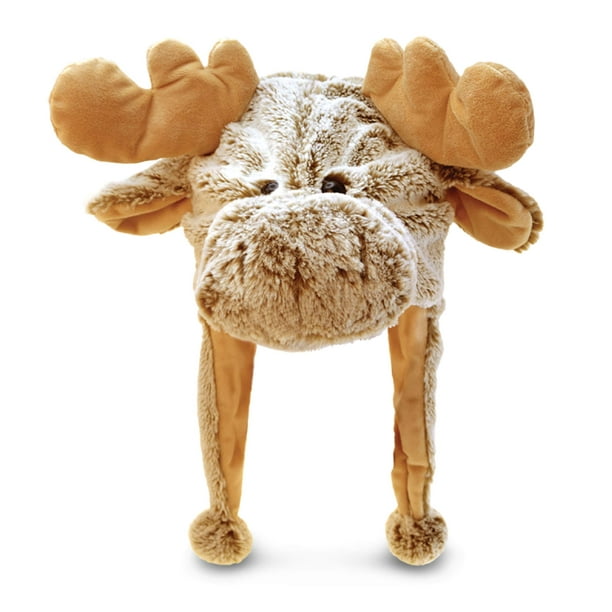 Gorro de peluche de alce marrón de DolliBu, desconcertado, animal de peluche de invierno