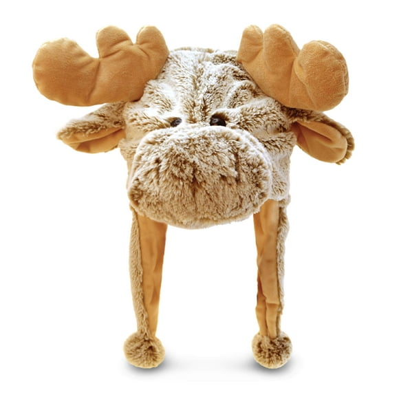 Gorro de peluche de alce marrón de DolliBu, desconcertado, animal de peluche de invierno