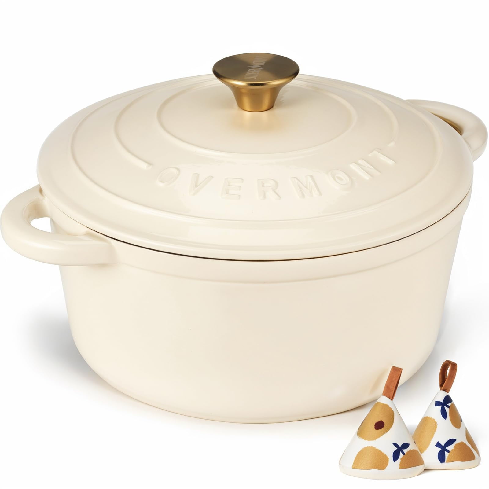 Libro De Cocina Dutch Oven Overmont De Hierro Fundido Esmaltado De 7 Litros Con Tapa, Blanco