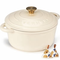 Libro De Cocina Dutch Oven Overmont De Hierro Fundido Esmaltado De 7 Litros Con Tapa, Blanco