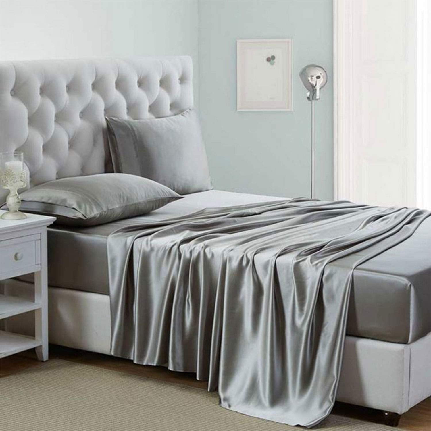 Juego De Sábanas De Satén Lanest Housing Silk Satin Full, Gris Claro