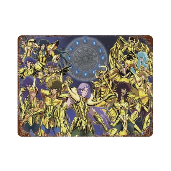 Los Caballeros del Zodiaco Cartel Metálico, Decoración de Pared de Cartel Metálico Personalizado para Regalos de Fans, Amigos, Familia y Amantes 20*30CM