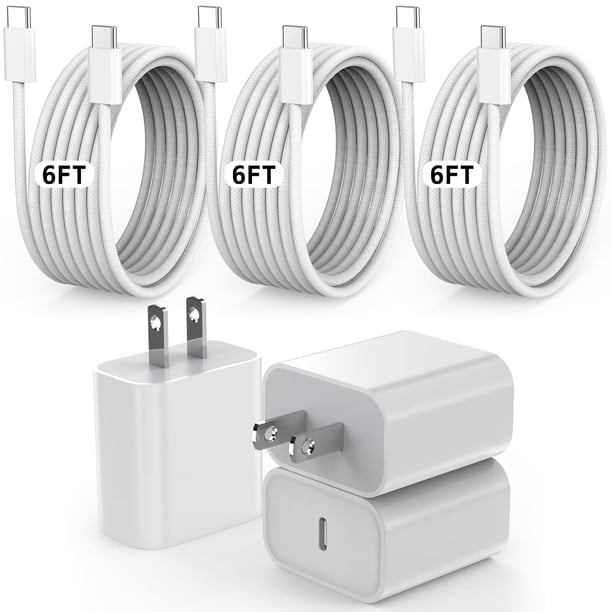 Enchufe de pared Charger UCCRIE PD tipo C de 20 W con cable de 3 x 6 pies para iPhone 16/15