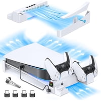 Soporte Horizontal Ps5 Aaronmei Con Ventilador De Enfriamiento Y Estación De Carga Para Controlador Ps5