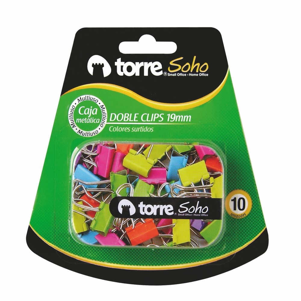 Doble Clips 19mm Colores 10 Unidades 1 Un Torre