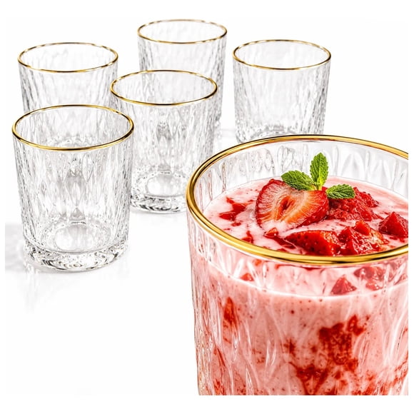 Set de 6 Vasos de Vidrio Texturizado con Borde Dorado