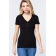 thumbnail image 1 of Saronite Camiseta de Punto Henley de Manga Corta con Cuello en V Basics, Negra (para Mujer), 1 of 4
