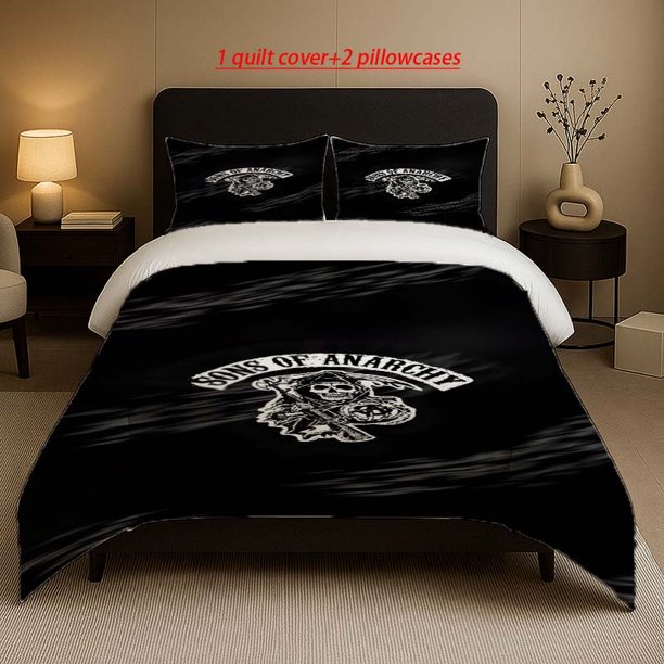 3pcss Sons of Logo Grim Reaper Motorcycle Club Pattern Set Soft And Comfortable bedding Available in All Seasons