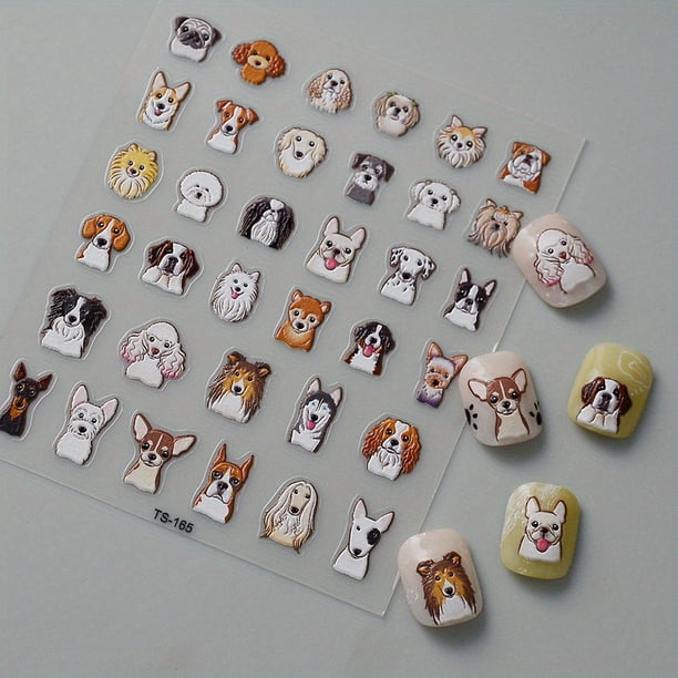 5D Embossed Nail Art Stickers Cute Cartoon Puppy Dog Embossed Self Adhesive Nail Decals Design Decoration For Women Girls Nail Art DIY