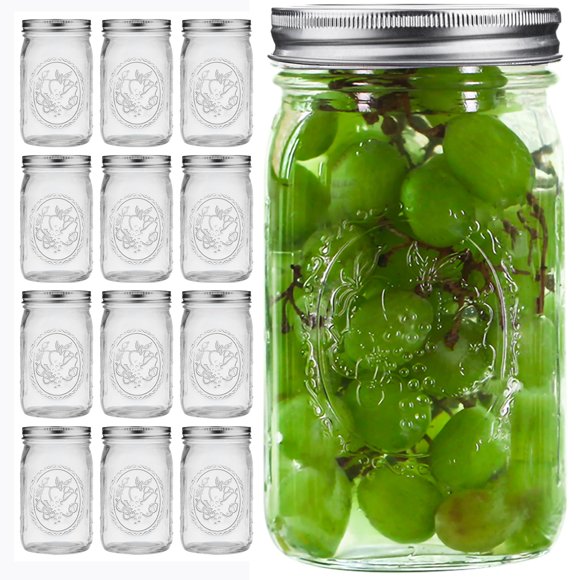 Mason Jars Eleganttime, boca ancha, 946 ml, con tapas y correas, 12 unidades
