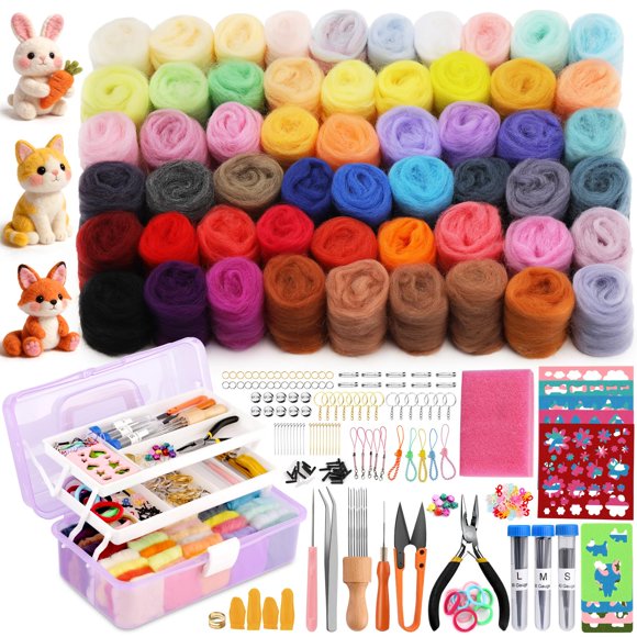 Kit de fieltro LOKUNN 311 piezas, 55 colores de lana