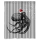 thumbnail image 1 of Cortina de ducha de baño con diseño de pulpo gris con sombrero navideño, con ganchos, tamaño 60 x 72 pulgadas, 1 of 3