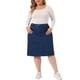 thumbnail image 2 of Falda de Mezclilla para Escuela y Universidad de Talla Grande para Mujer de Agnes Orinda con Bolsillo de Ranura, Cintura Elástica, Parte Trasera Acampanada, Jeans 3X Azul Oscuro, 2 of 7