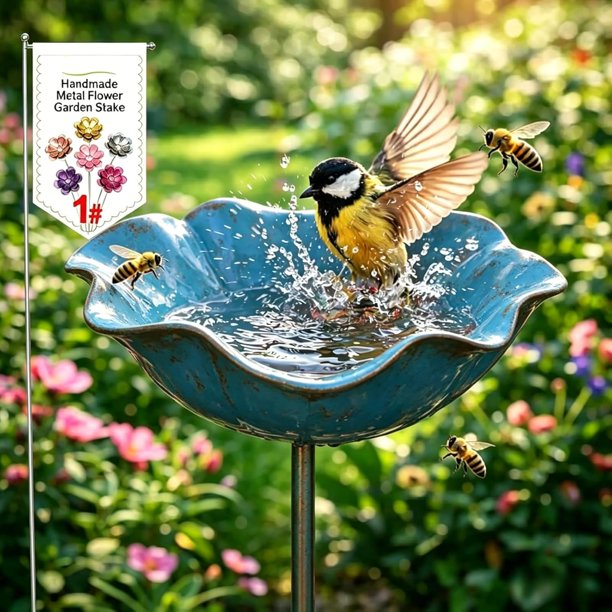 Estacas jardín flor metal hechas mano 5 uds estación riego abejas diseño floral jardín