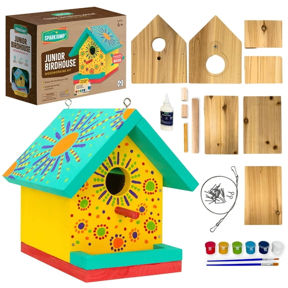 Kit de casita para pájaros SparkJump Jr. de madera de cedro, set DIY para pintar