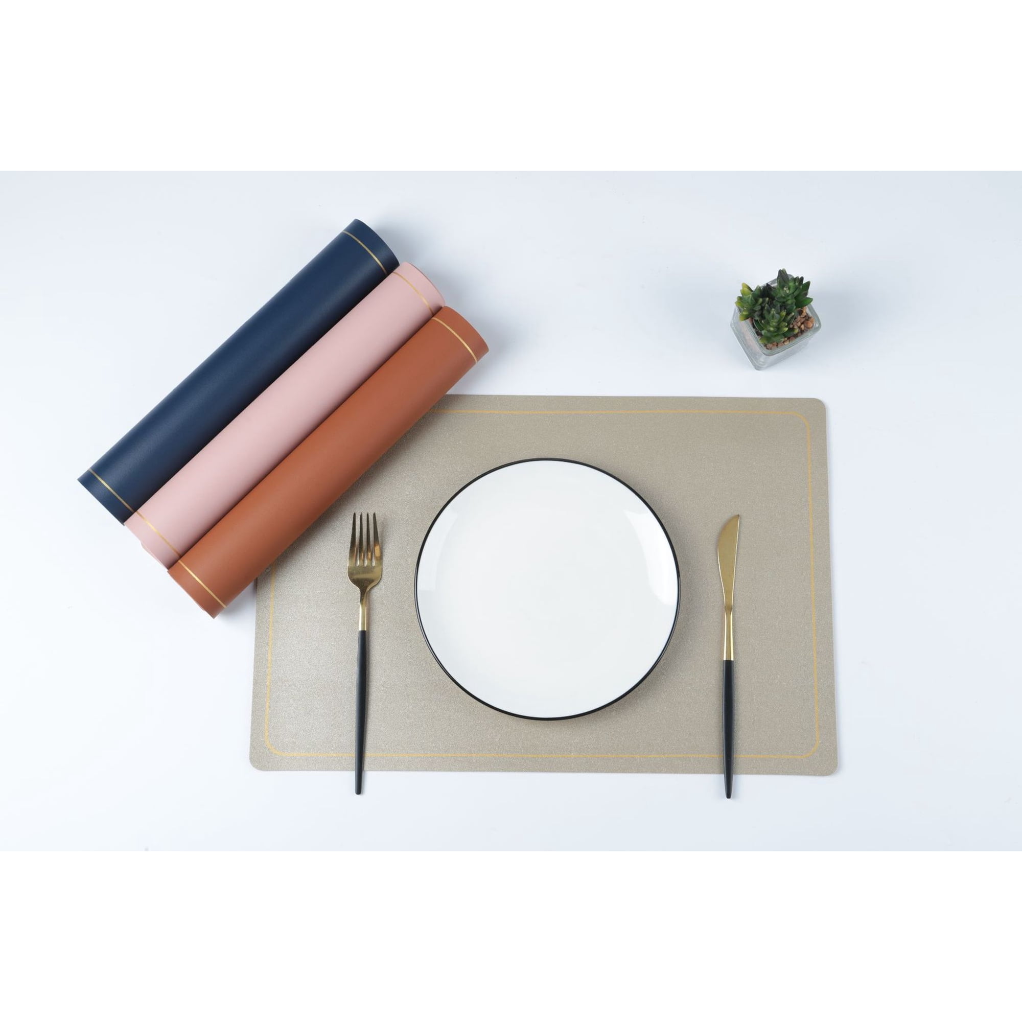 Xmhytop Juego De 4 Manteles Individuales De Piel Sintética, Impermeables, Fáciles De Limpiar, Resistentes Al Calor Y Antideslizantes Para Uso Interior Y Exterior, 45*30cm, Estilo A, Caqui