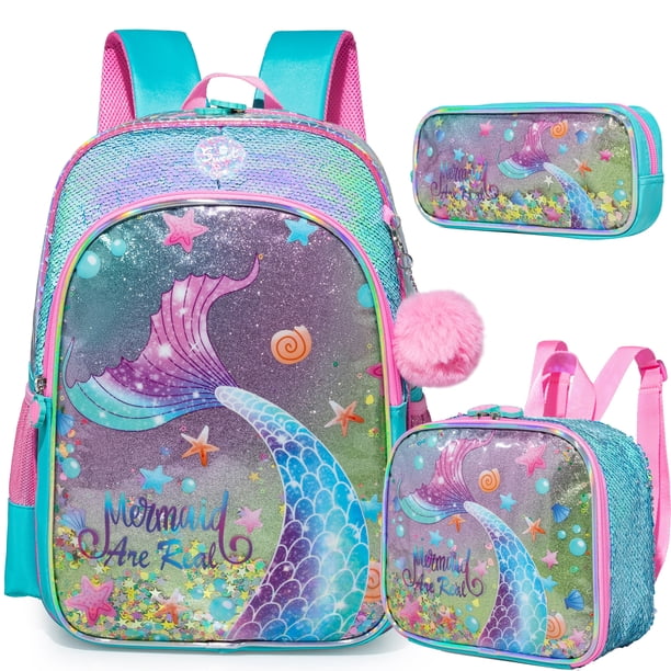 3PCS Backpack for Girls Backpacks Kids School Bookbag for Elementary Students Full Size Travel Bag with lunch box