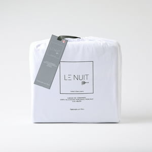 Le Nuit - Set Sábanas 150 Hilos Algodón Peruano Percale Liso Blanco 2 Plazas