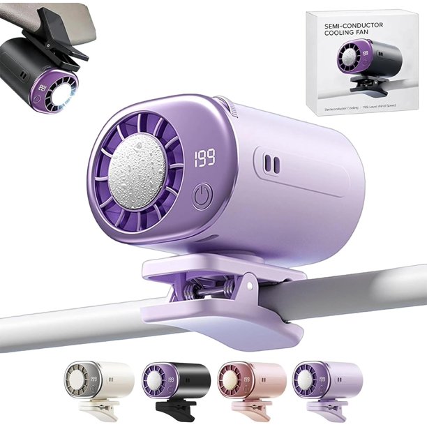 Ventilador clip coche pantalla LED portátil USB recargable refrigeración personal 360° rotación