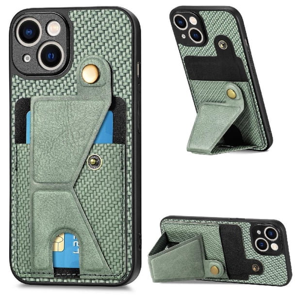 Funda Resistente para iPhone 14 con Tarjetero y Soporte, Diseño Magnético Verde