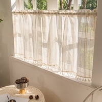 Xusx111 - Deeprove Boho Texturado Valance Tier, Neutral Bohemio Granja Elegante Cocina Armario Texturado Burlap Con Borlas, Ventana Tratamiento Pequeño Lino Raya Cortina Pared Decoración, 1 Panel 57 ""W X 24"" L