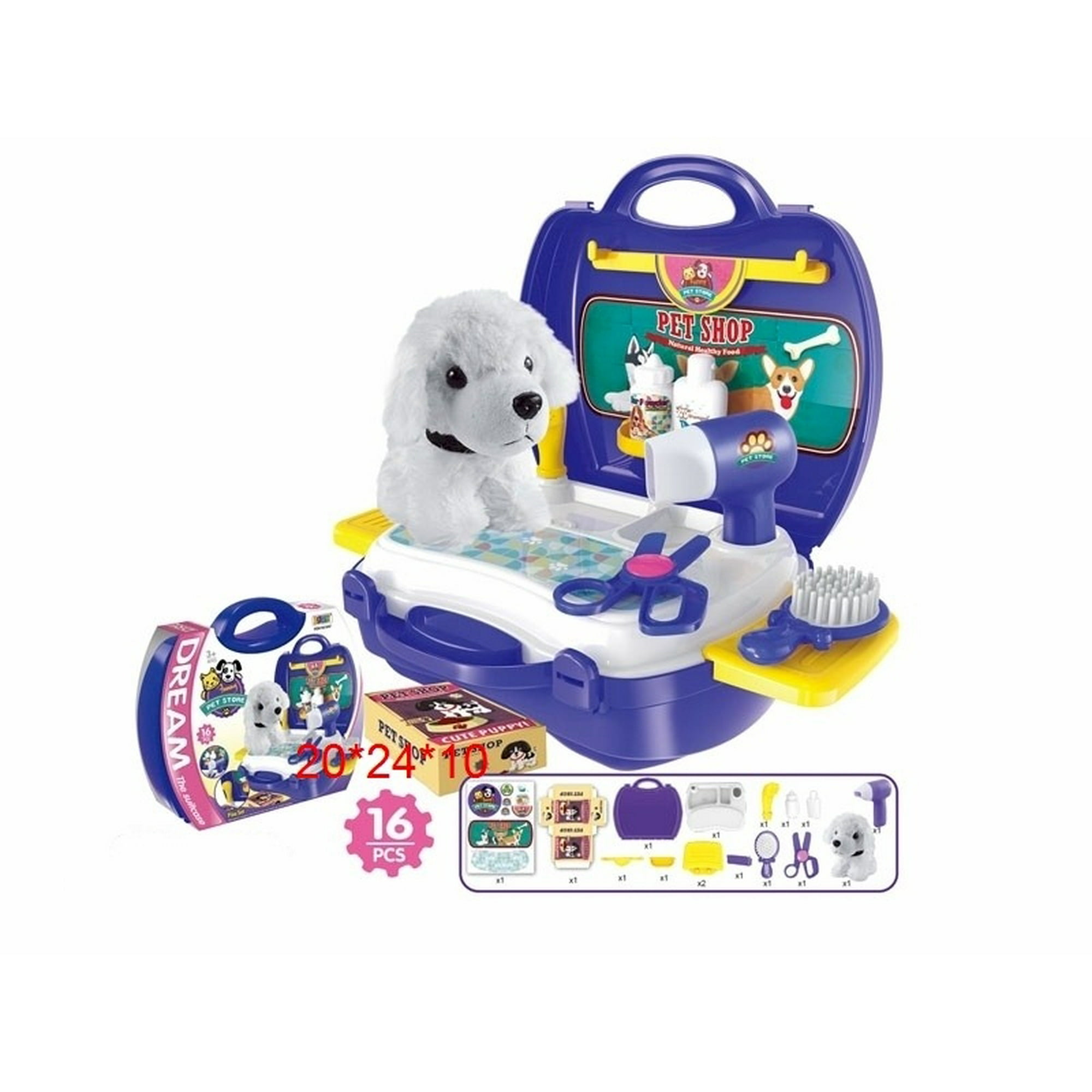 Jlg Importadora - Maletin Juguete Pet Store Peluquería Peluche Perrito 16 Accesorios